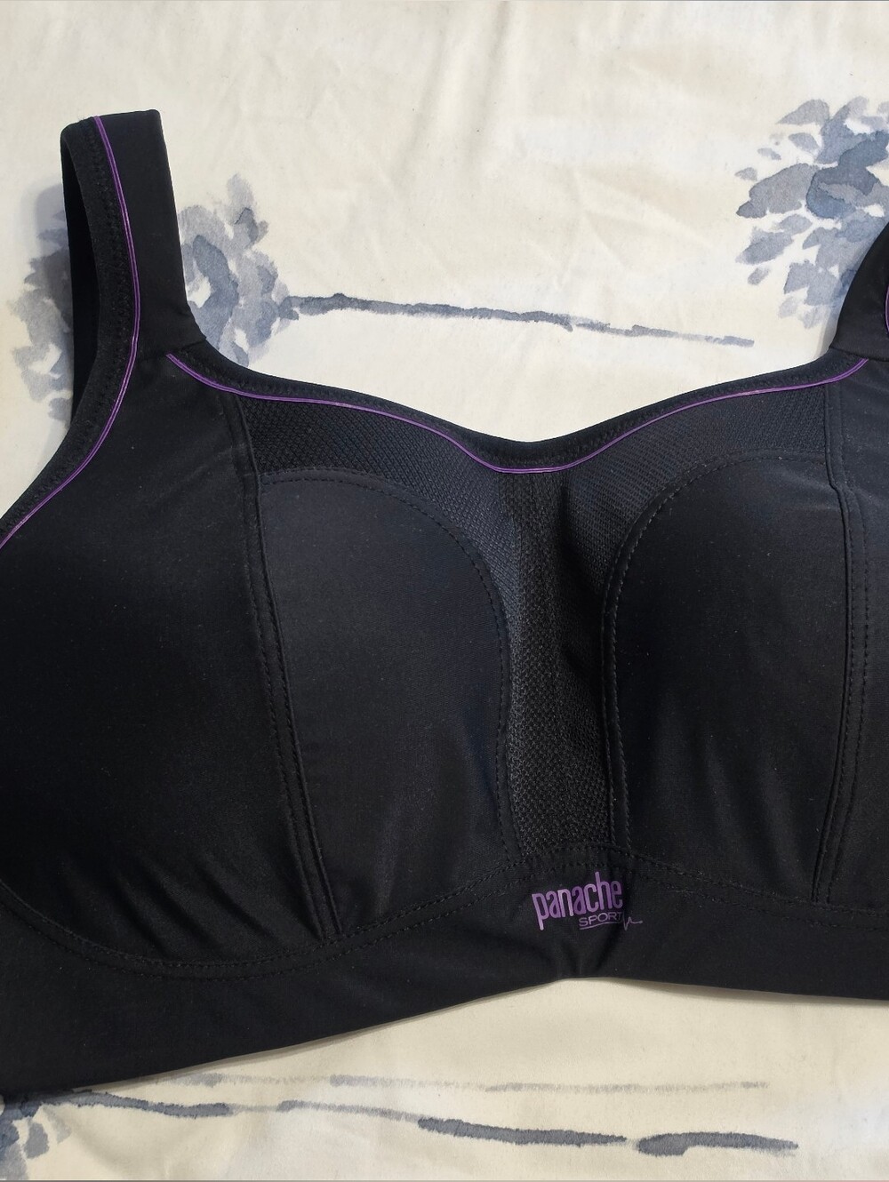 Panache Sports Bra, 36D, Black With Purple Trim, Like New, Never Worn